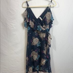 Xhilaration Navy Floral Asymmetrical Dress
